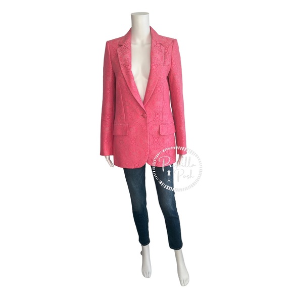 Stella McCartney Bright Pink Floral Paisley Jacquard Long Line Blazer Jacket - Picture 8 of 17
